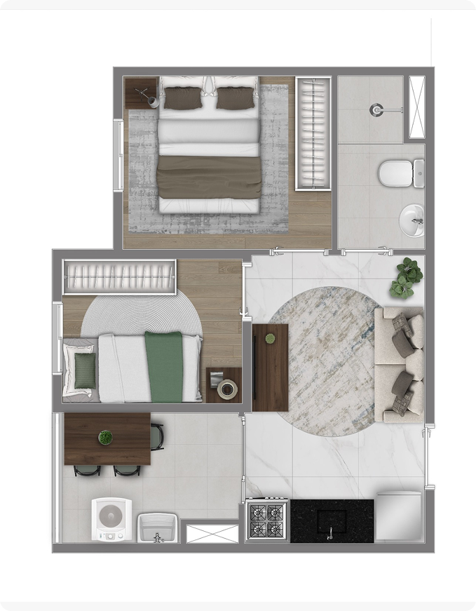 Apartamento c/2 quarto + varanda