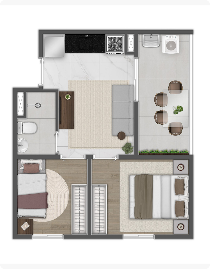 Apartamento c/2 quarto + varanda