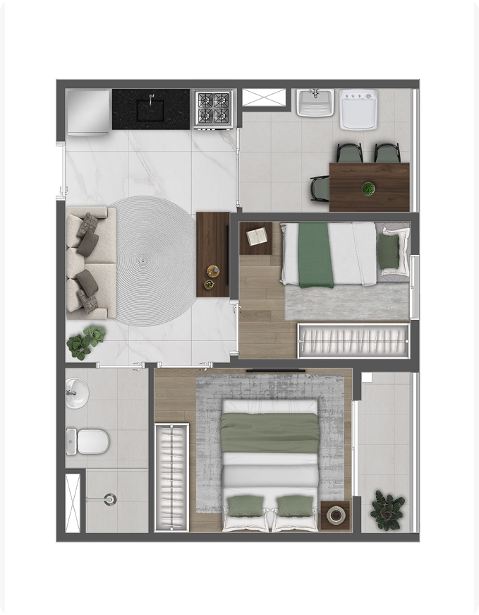 Apartamento c/2 quarto + varanda