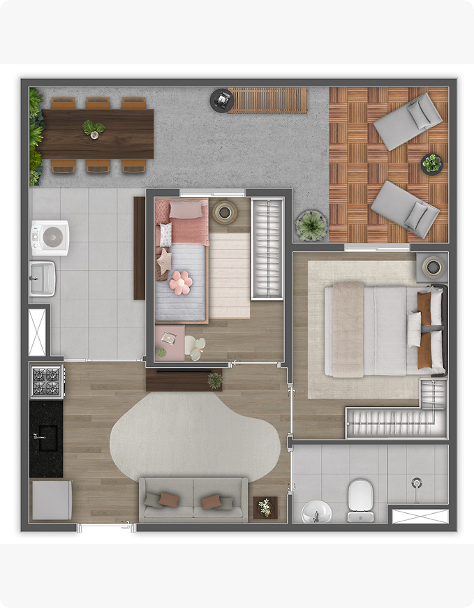 Apartamento c/2 quarto + jardim