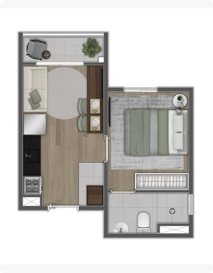 Apartamento c/1 quarto + varanda