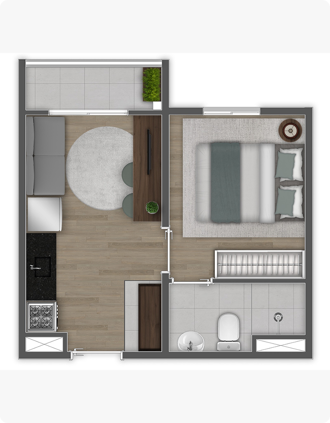 Apartamento c/1 quarto + varanda