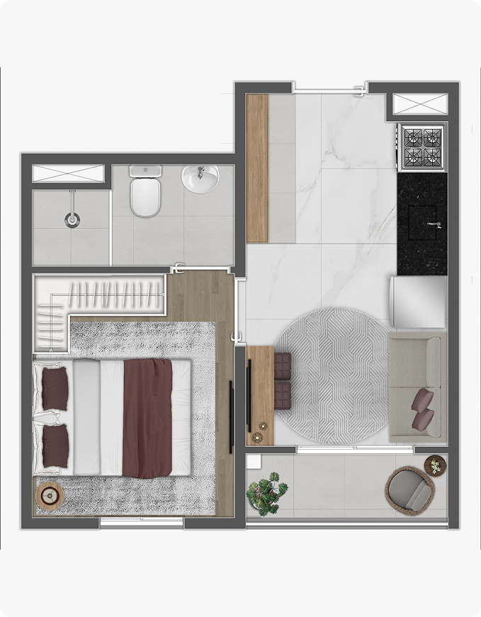 Apartamento c/1 quarto + varanda